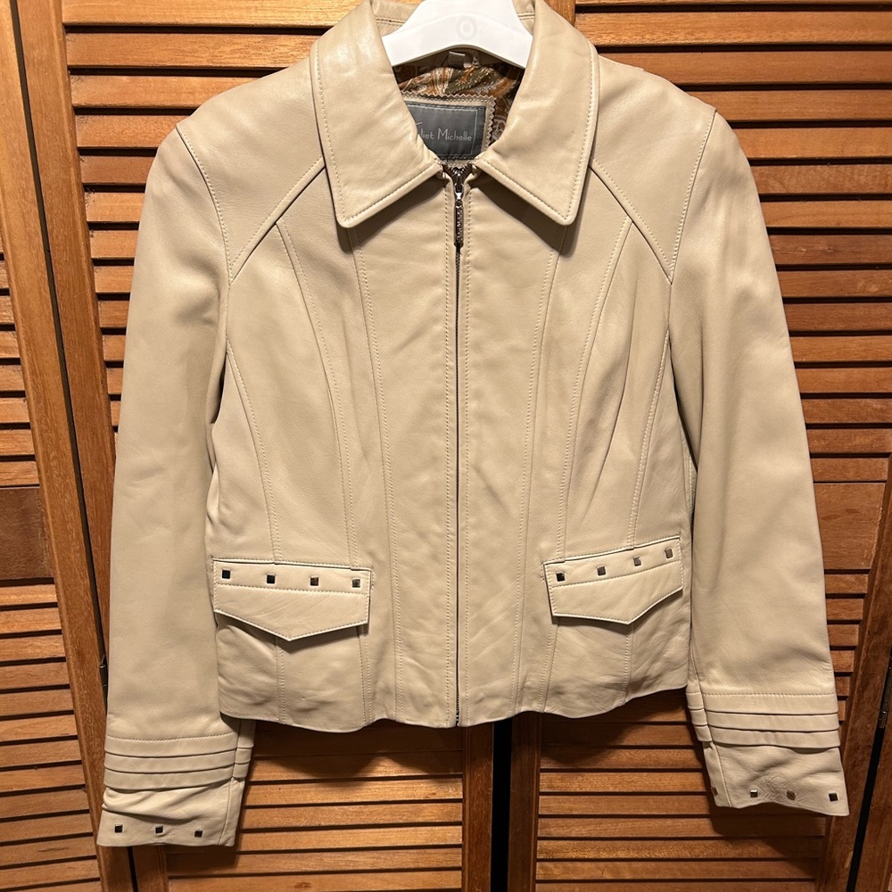 Juliet Michelle Cream Soft Genuine Lambskin Leather Jacket